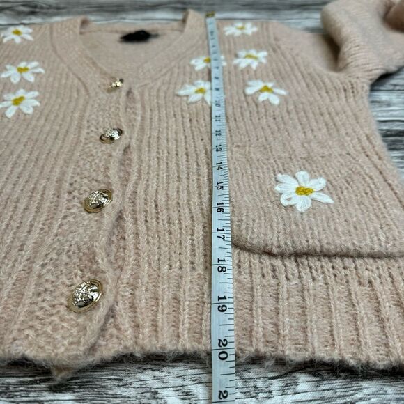 Cliche Floral Embroidered Button Cardigan Wool Blend Peach Small Cozy - Picture 12 of 13